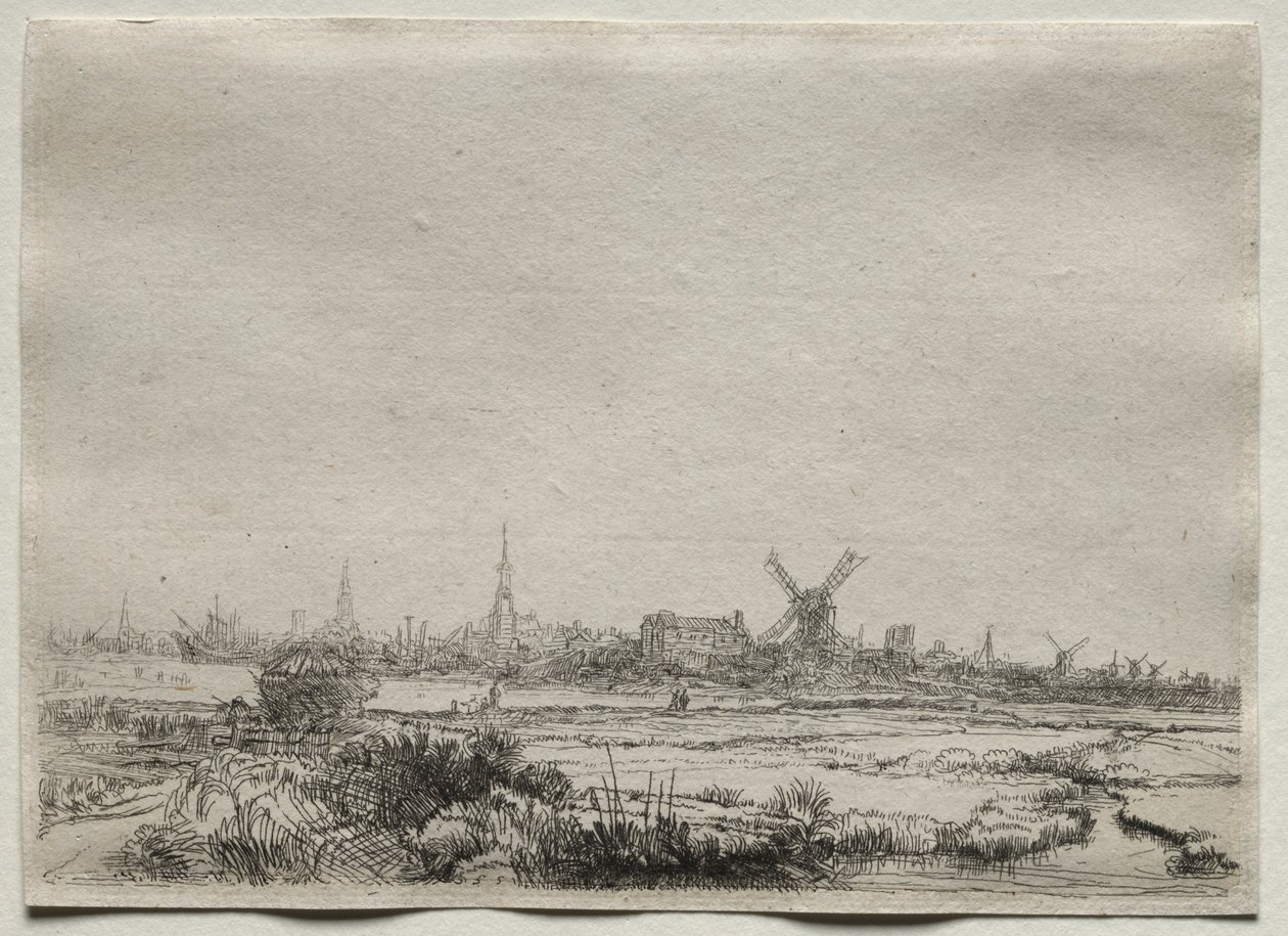 Kopie van uitzicht op Amsterdam vanuit het noordwesten door Unbekannt