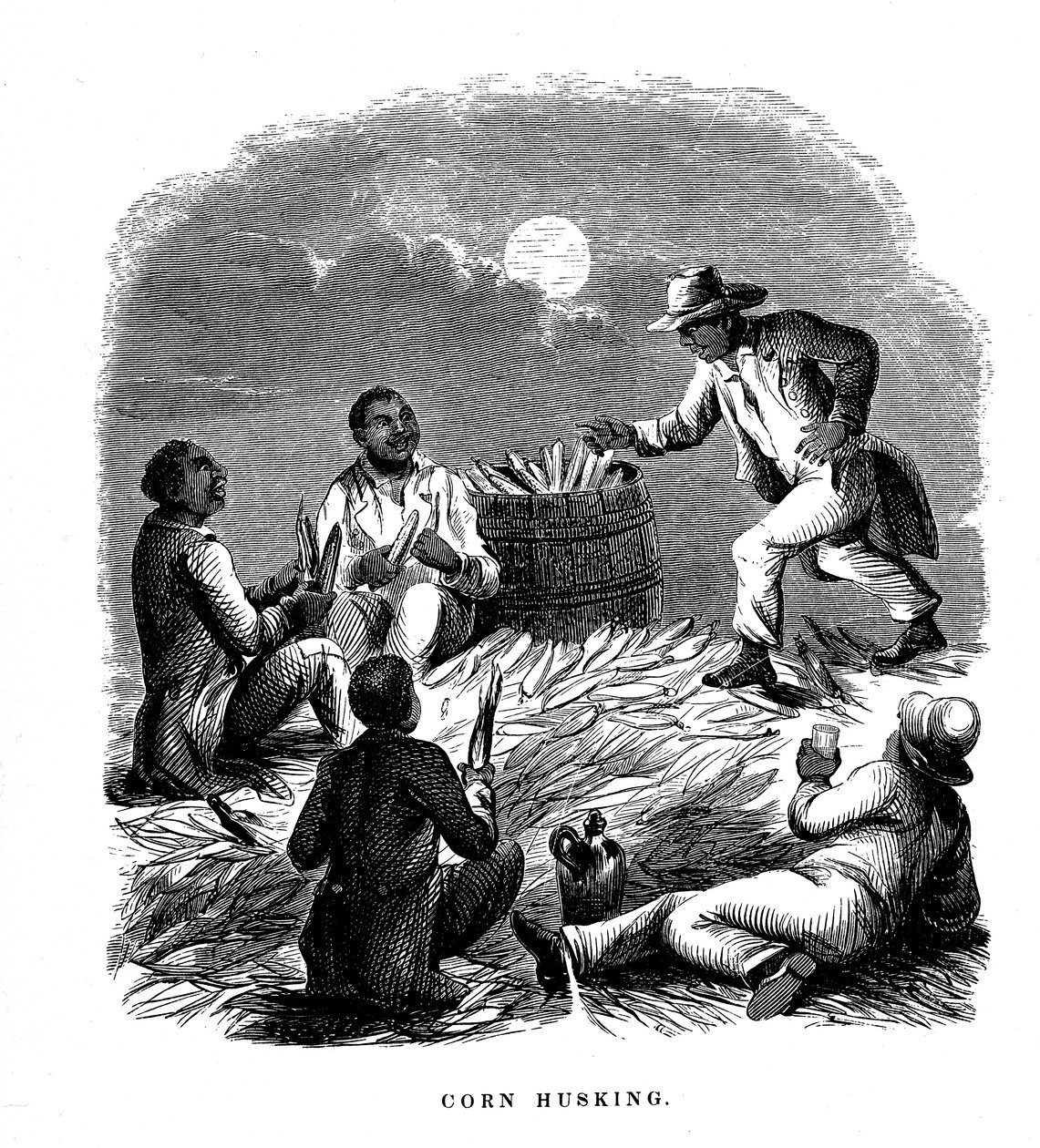 Maïsschillen, zwarte arbeiders schillen maïs, zuidelijke VS, ca. 1850 door Unbekannt