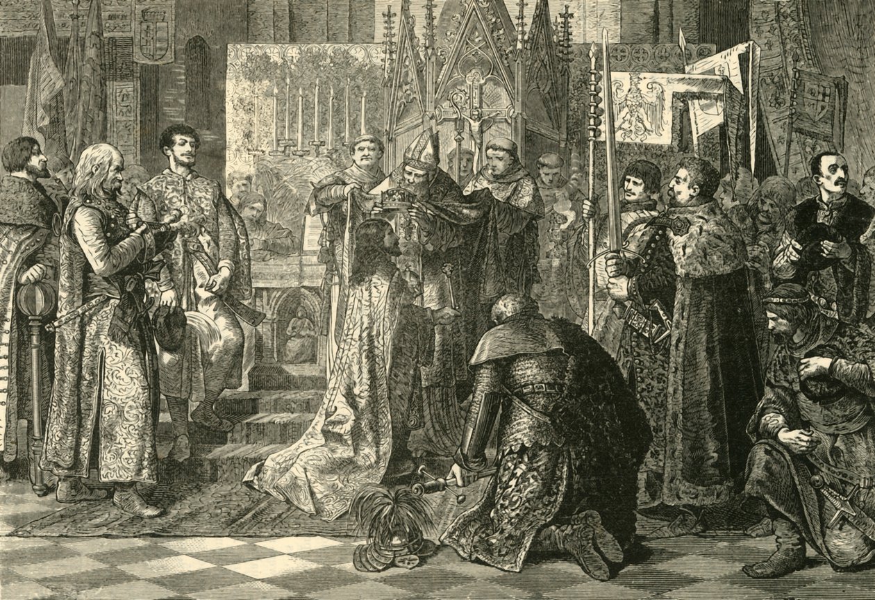 Kroning in Krakau van Lodewijk I van Hongarije als koning van Polen, 1370, 1890 door Unbekannt