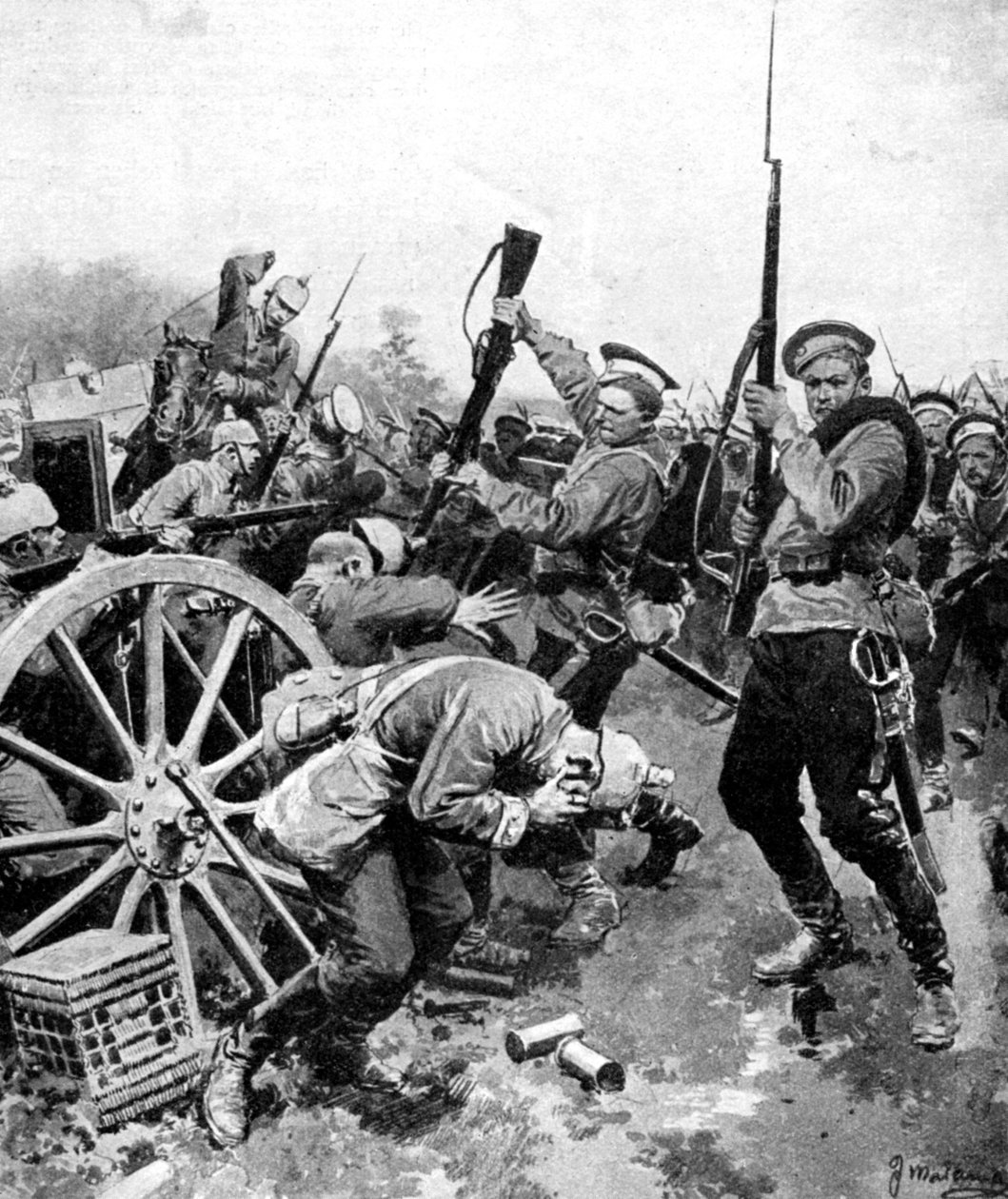 Kozakkenaanval op Duitse troepen, Oost-Pruisen, Eerste Wereldoorlog, 1914 door Unbekannt