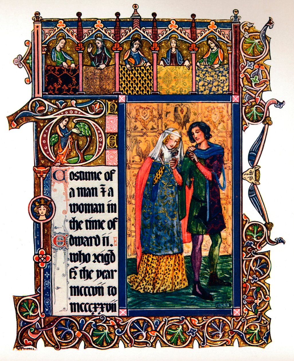 Kostuum van een Man & een Vrouw in de tijd van Edward II door Unbekannt