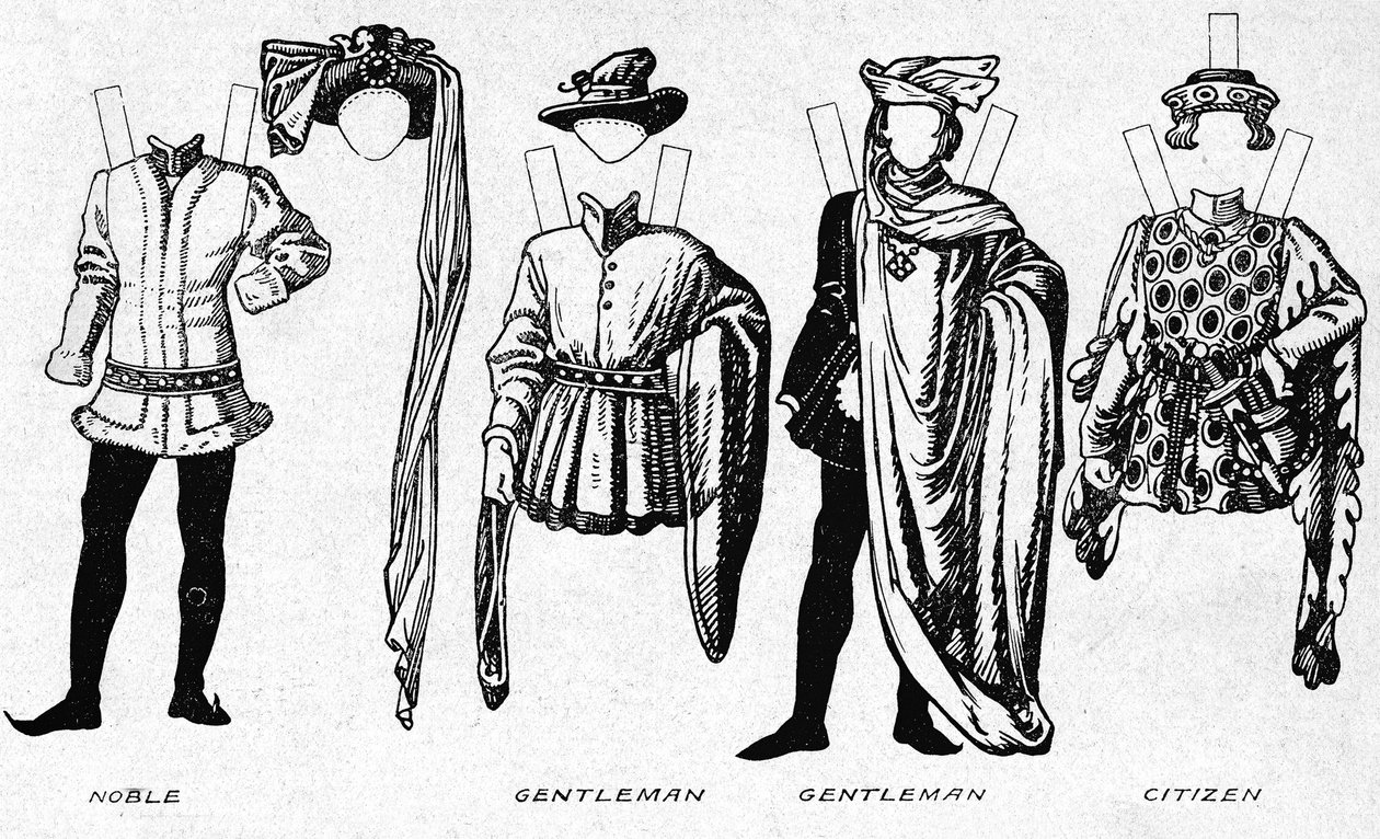Kostuums van Mannen en Vrouwen zoals gedragen in de periode van Hendrik V, c1934 door Unbekannt