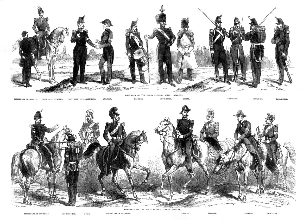 Kostuums van het Zwitserse Federale Leger, 1857 door Unbekannt