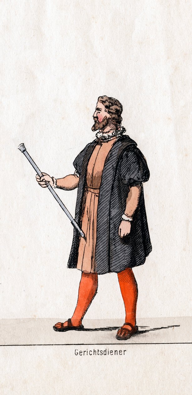 Kostuumontwerp voor de hofdienaar voor Shakespeares toneelstuk, Henry VIII door Unbekannt