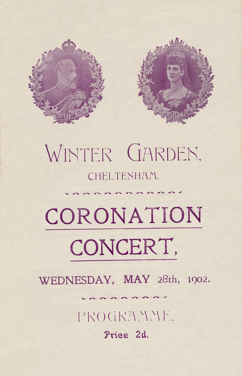 Omslag van het programma voor een kroningsconcert in de Winter Garden, Cheltenham, 1902 door Unbekannt
