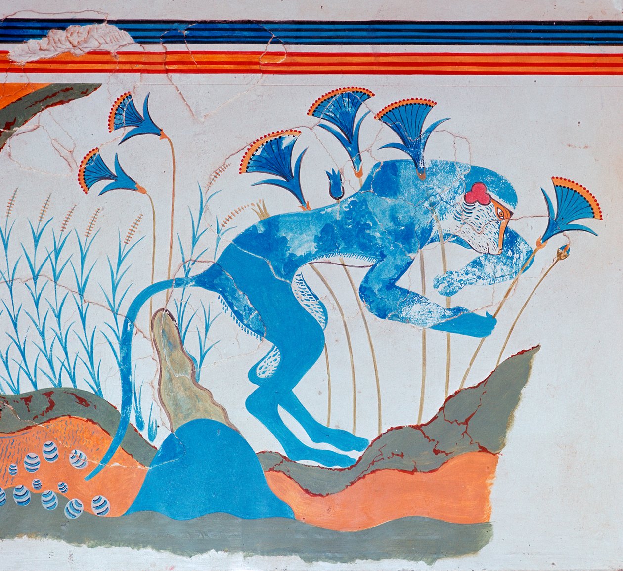 Kretenzische fresco van een aap en papyrus, 16e-14e eeuw v.Chr. door Unbekannt