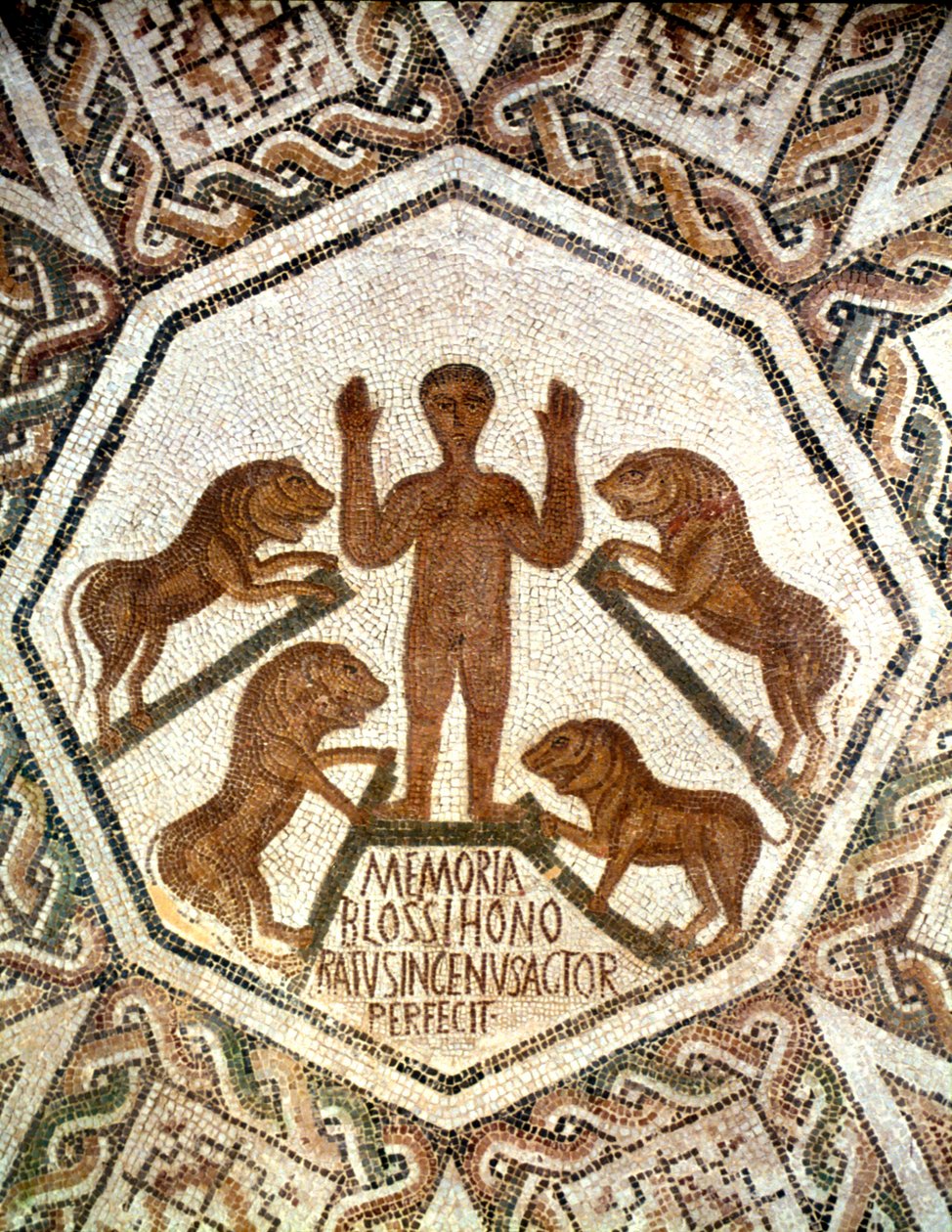 Daniel in de leeuwenkuil, Romeins mozaïek, 5e eeuw door Unbekannt