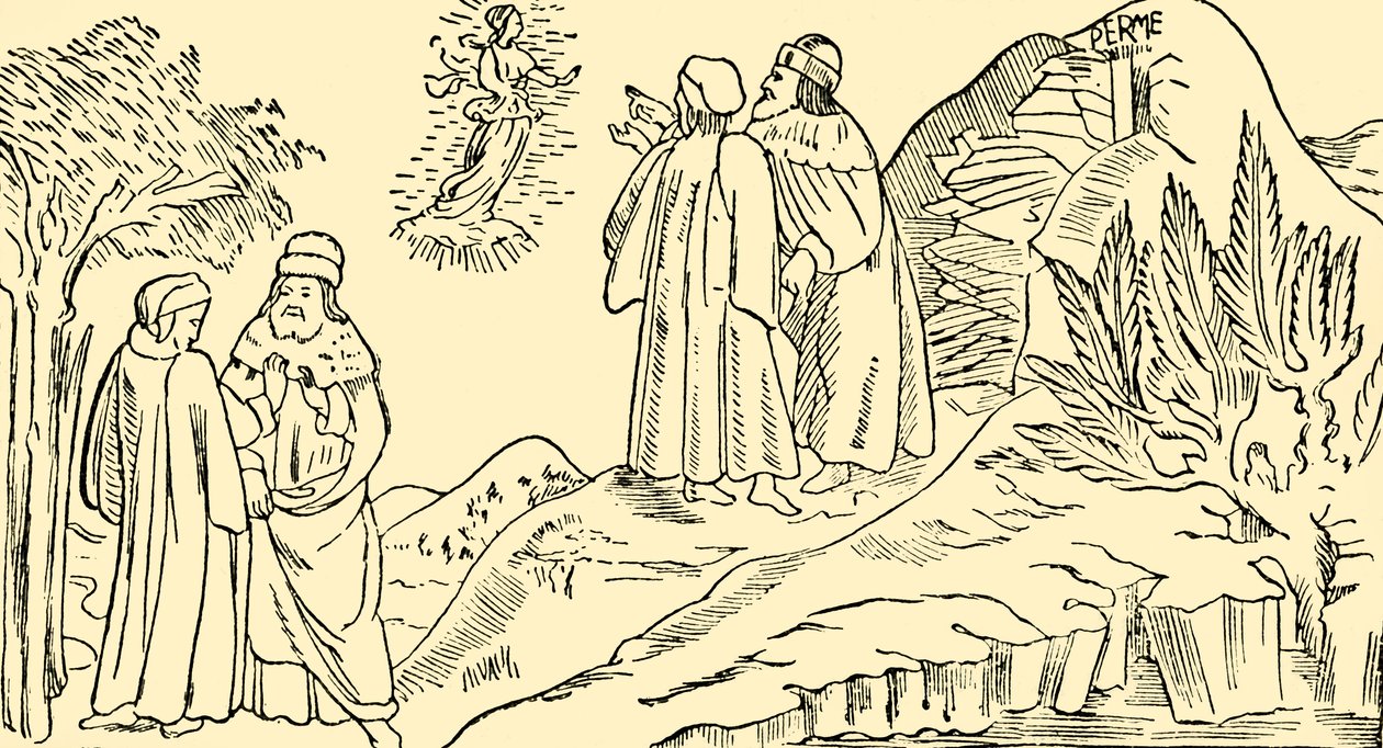 Dante in het vagevuur ziet de visioen van Beatrice door Unbekannt