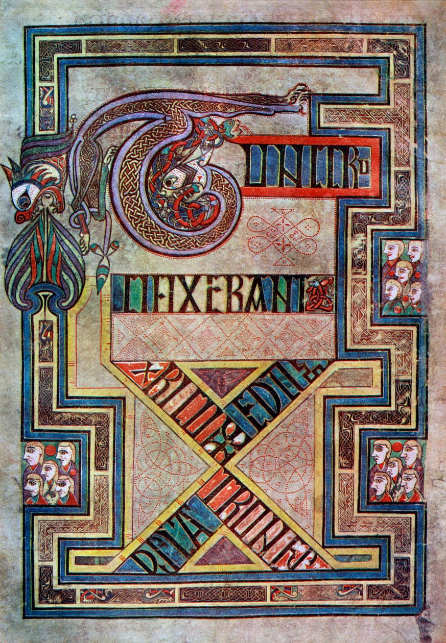 Versierde pagina, 800 AD, 20e eeuw door Unbekannt