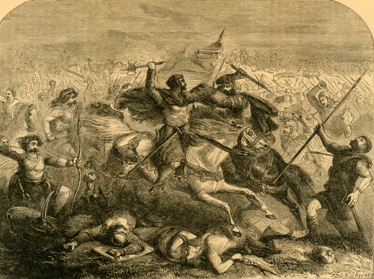 Nederlaag van de Saksen door Arthur door Unbekannt