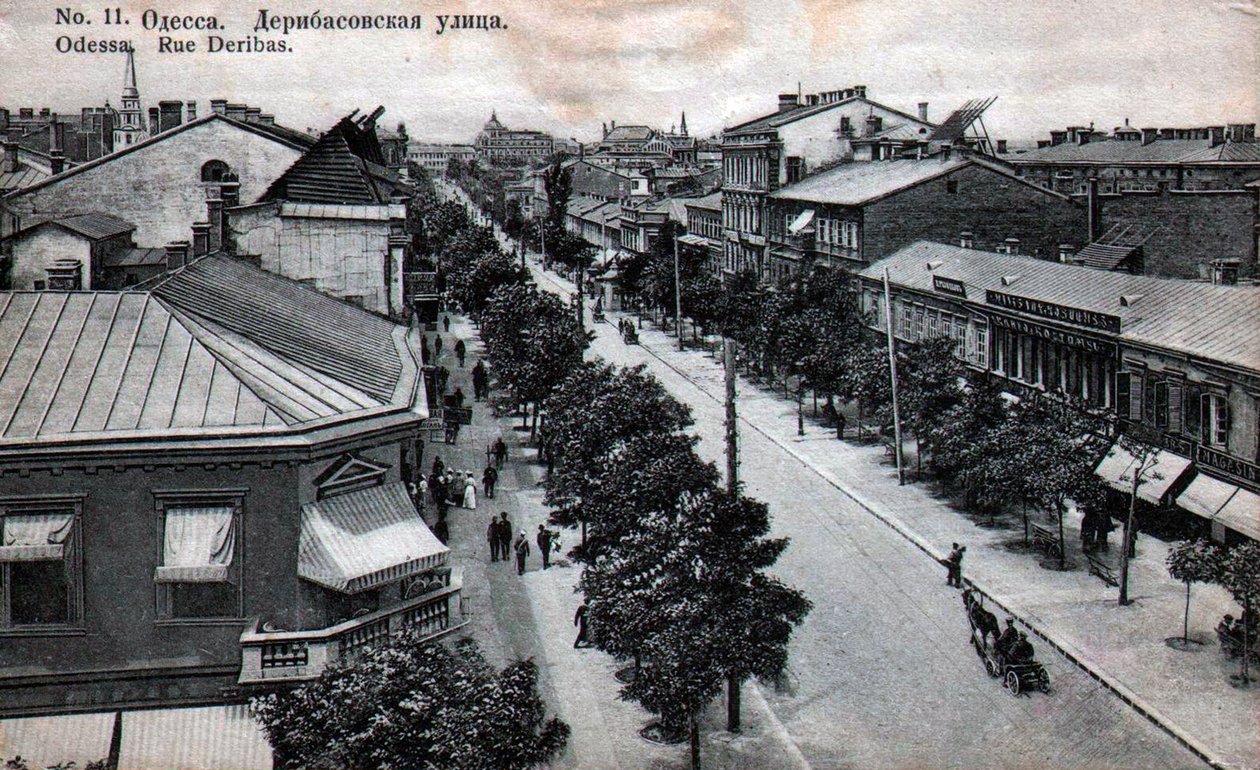 Deribasovskaya Straat, Odessa, Rusland, midden 19e eeuw door Unbekannt
