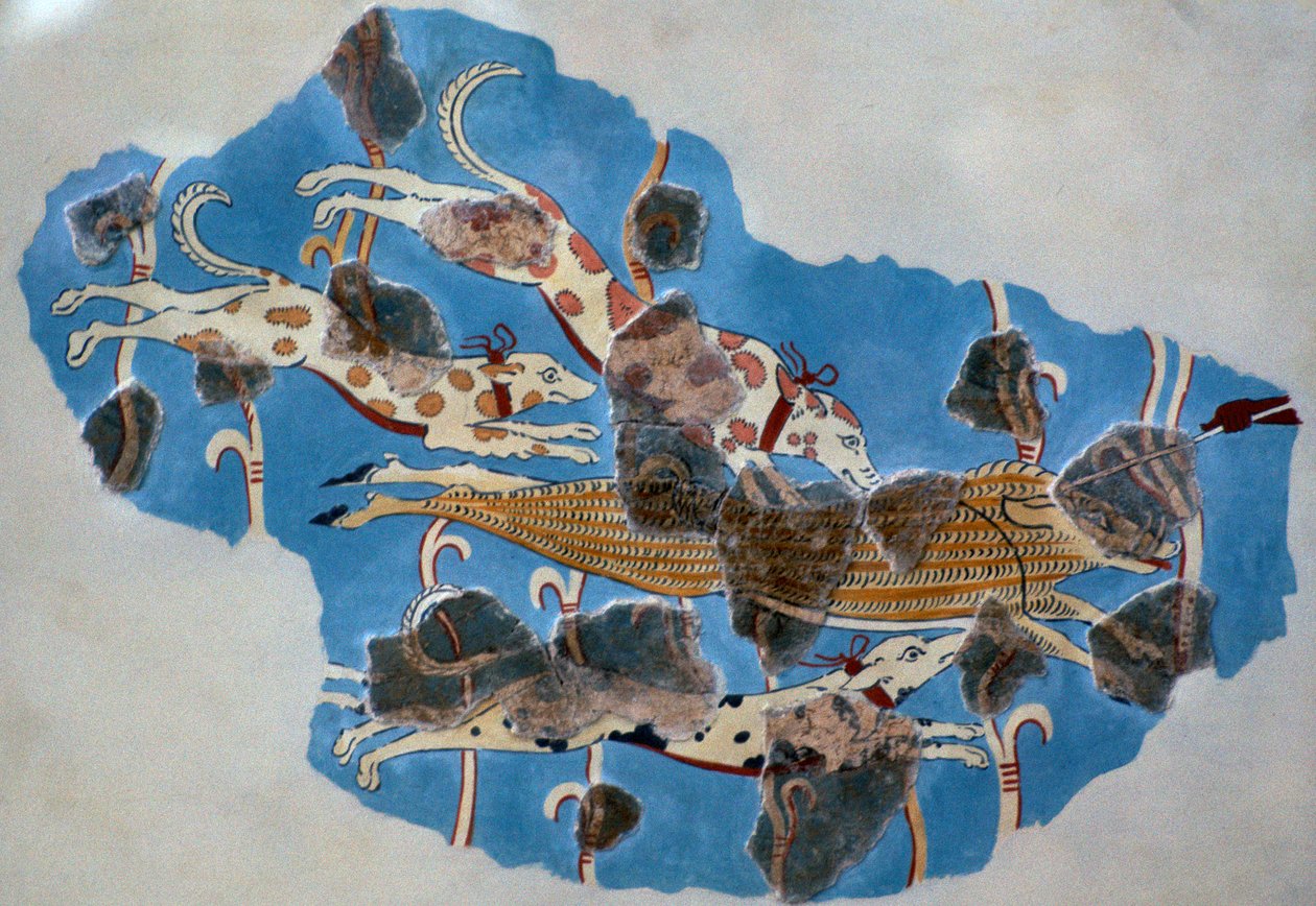 (detail) Myceense fresco met een wilde zwijnenjacht door Unbekannt