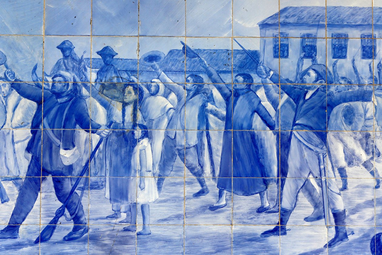 Detail van een mozaïek dat de mensen van Cachoeira toont die prins Pedro toejuichen, die Brazilië naar onafhankelijkheid leidde, Cachoeira, Brazilië door Unbekannt