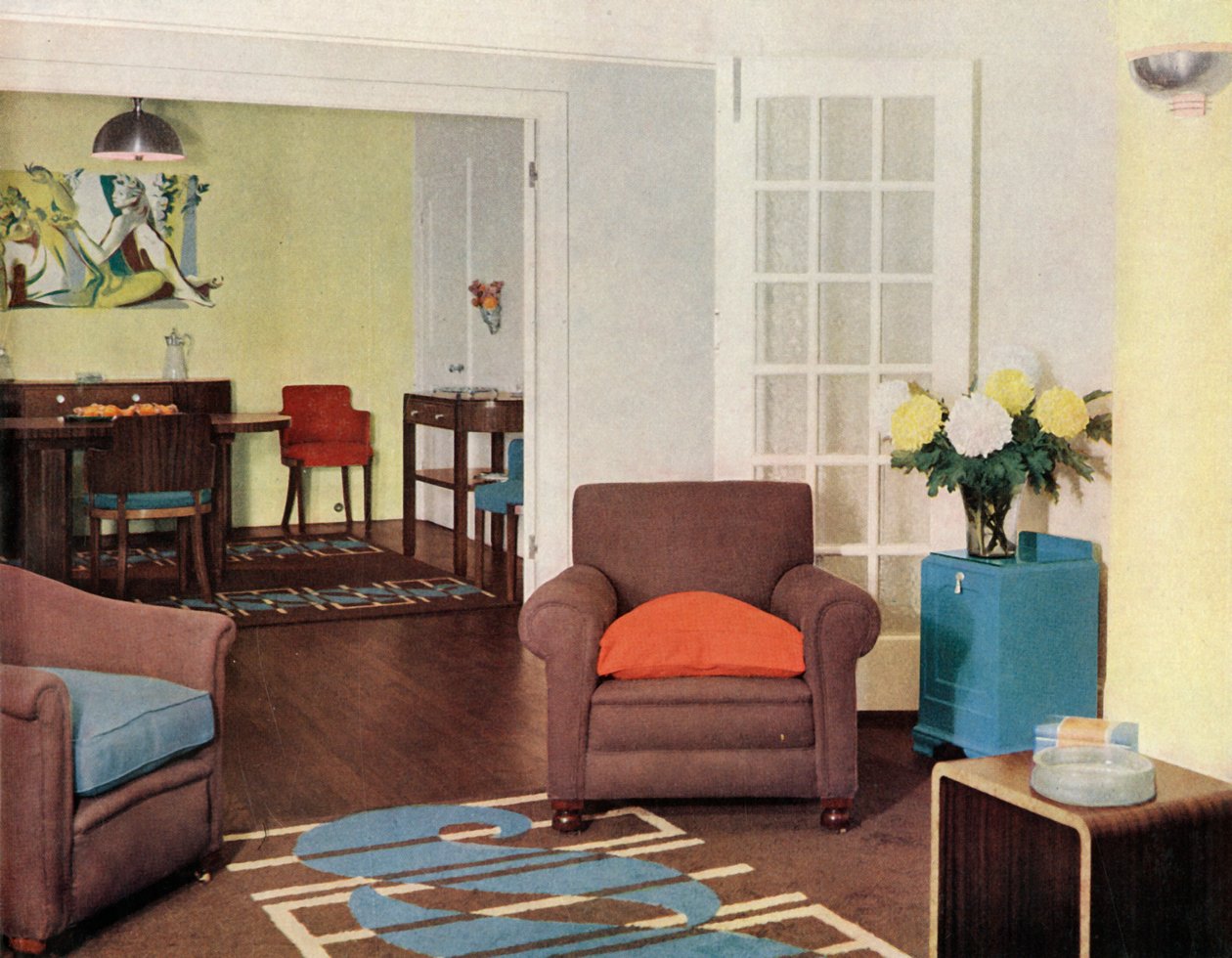 Eetkamer en lounge in een gereconstrueerd Londens appartement voor mevrouw Harry Ewbank in Bryanston Court door Unbekannt