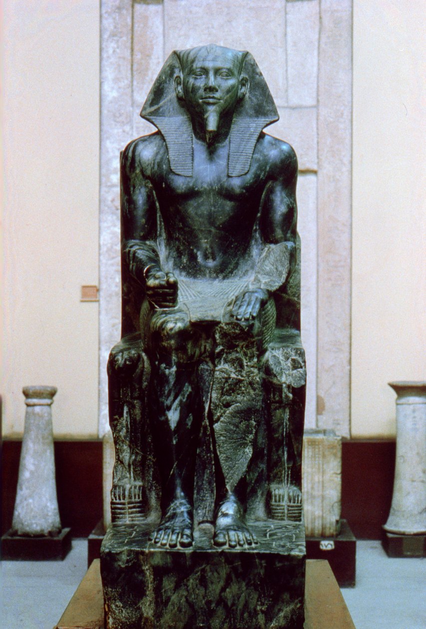 Dioriet standbeeld van de oude Egyptische farao Khafre, 26e eeuw v.Chr. door Unbekannt