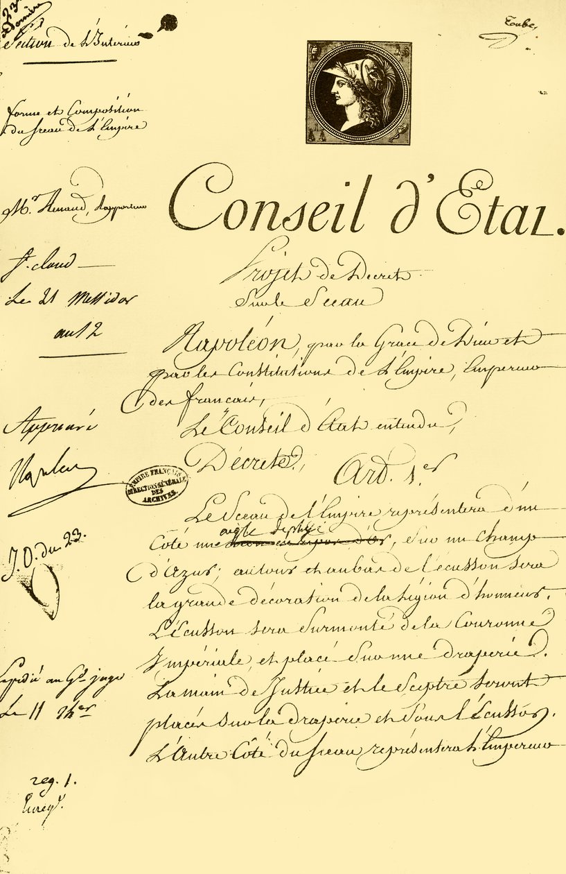 Ontwerpbesluit over de vorm en samenstelling van het keizerlijke zegel, 10 juli 1804, 1921 door Unbekannt