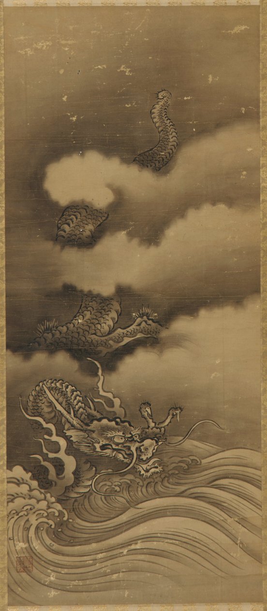 Draak en golven, Edo-periode, 1615-1868 door Unbekannt
