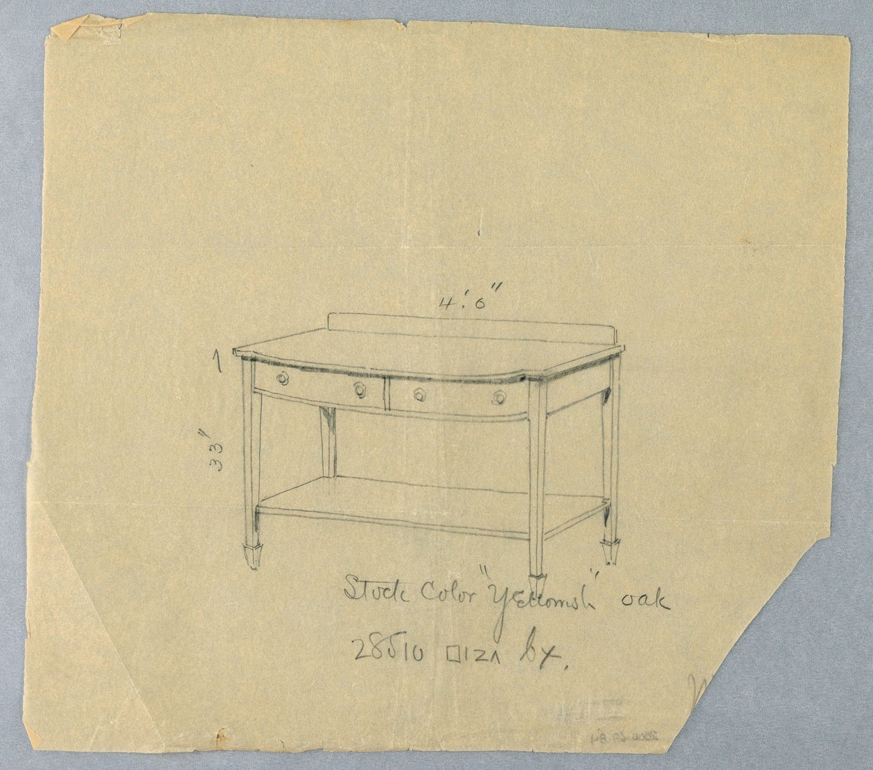 Tekening, Ontwerp voor serveertafel met twee laden en convex front, 1900-05 door Unbekannt