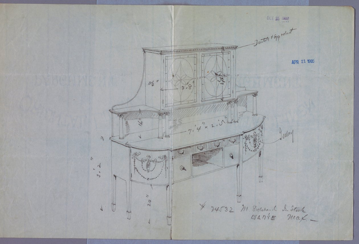 Tekening, Ontwerp voor Dressoir met Glazen Deurkast Boven door Unbekannt