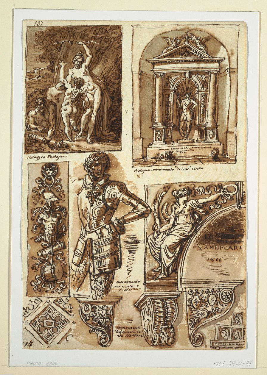 Tekening, Bladen met Studies naar Bolognese Monumenten, 1811-14 door Unbekannt