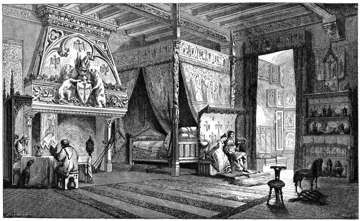 Woonkamer van een heer uit de 14e eeuw, 1870 door Unbekannt