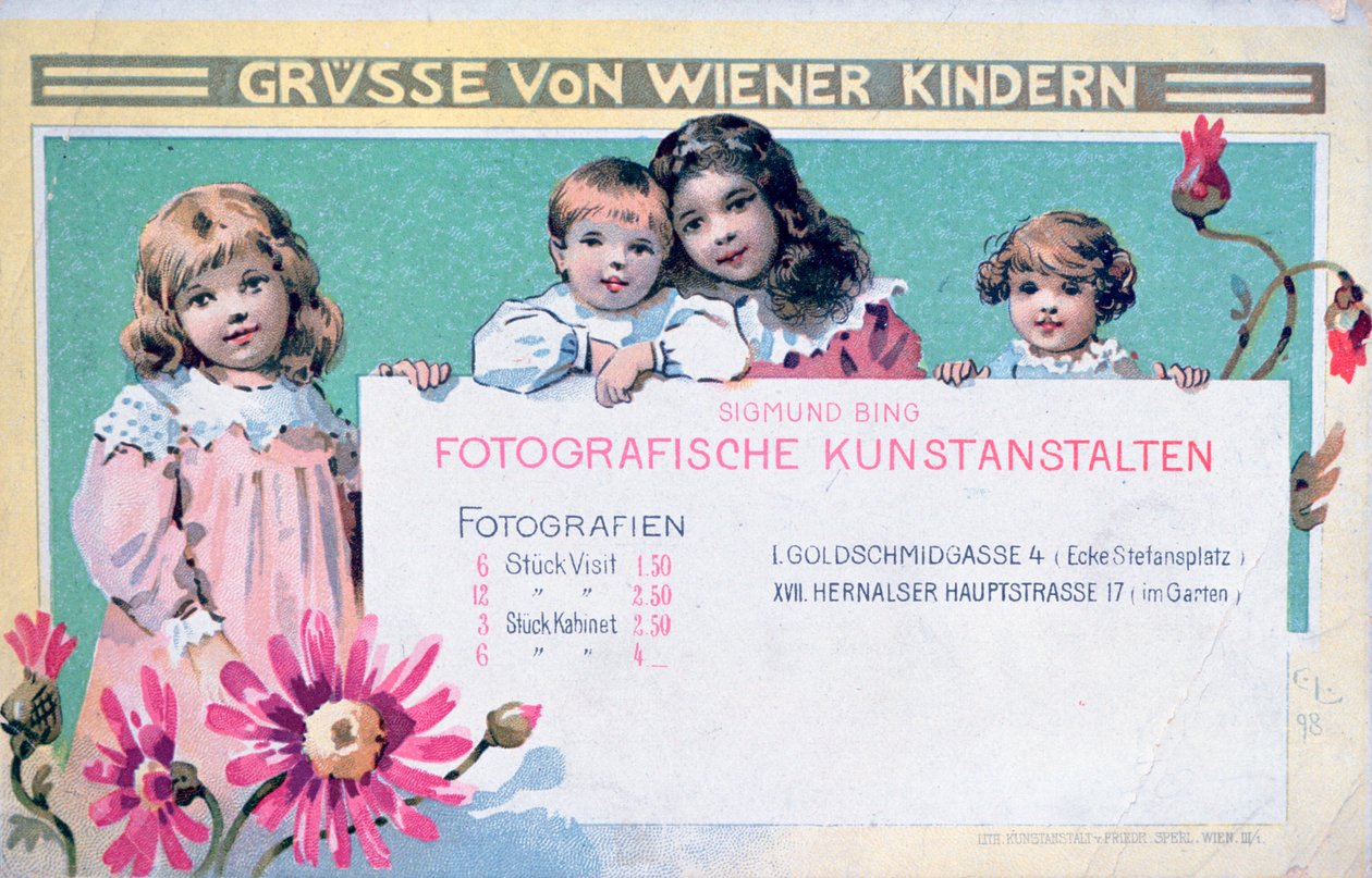 Reclamekaart van vroege Weense fotografen door Unbekannt