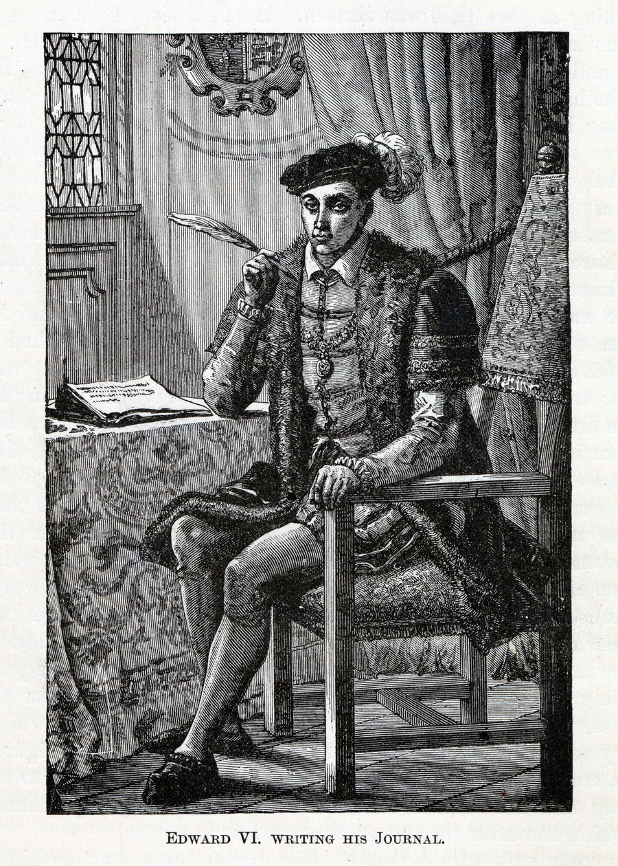 Edward VI schrijft zijn dagboek, 1882 door Unbekannt