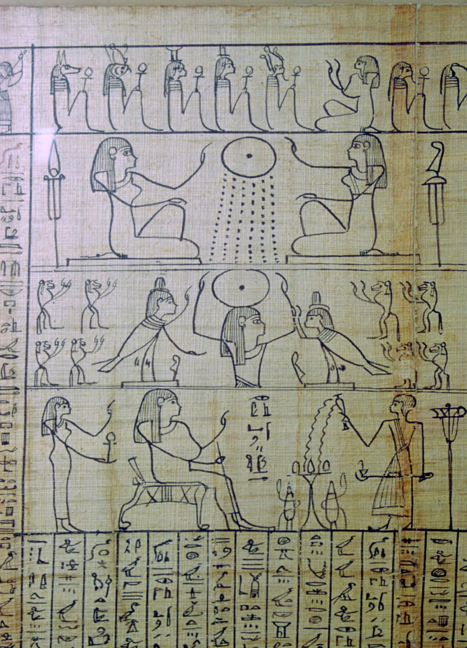 Egyptische afbeelding van een begrafenis en toegang tot de onderwereld, Papyrus van Ani door Unbekannt