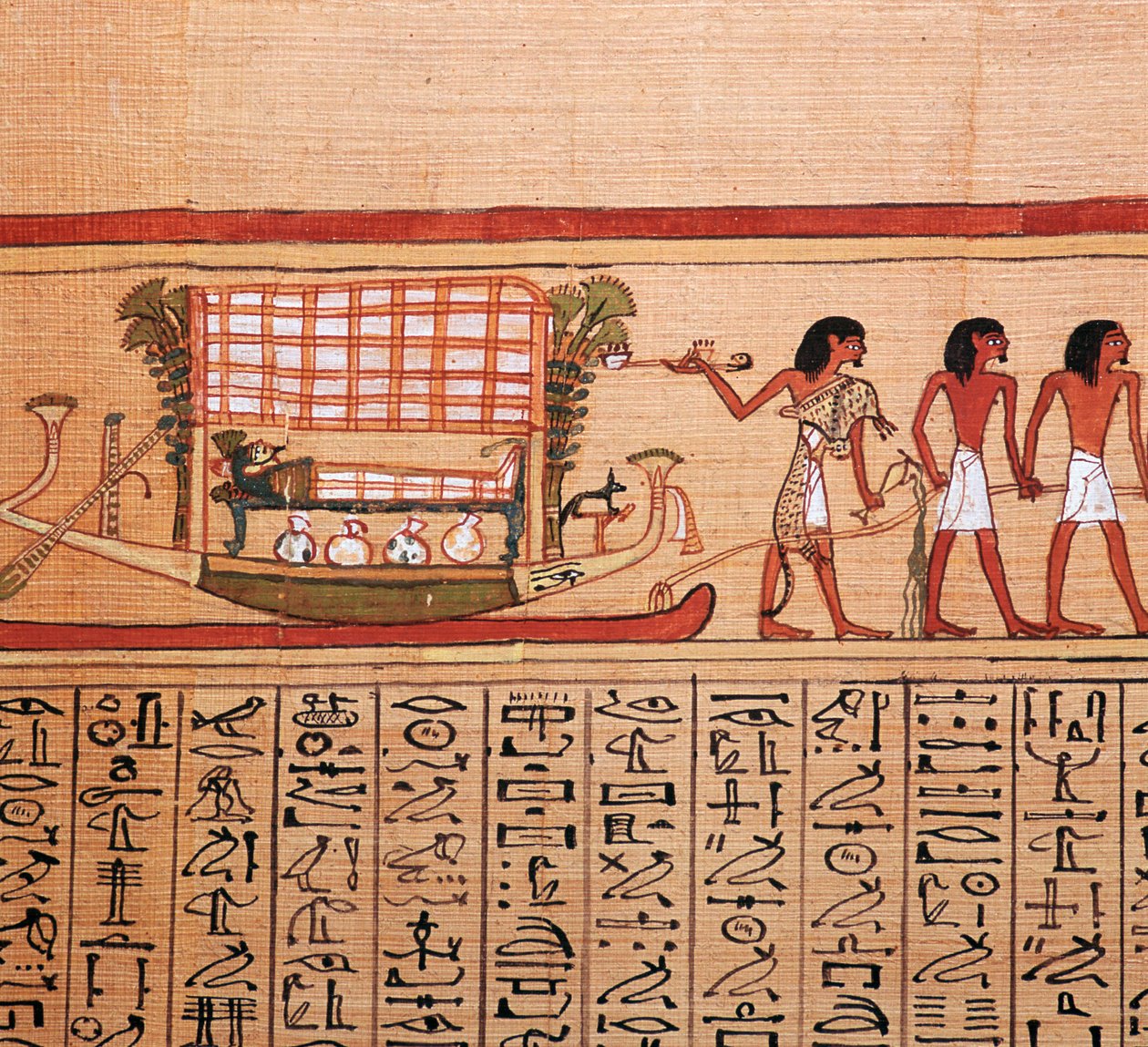 Egyptische papyrus die het brengen van de mummie naar de necropolis toont, 13e eeuw v.Chr. door Unbekannt