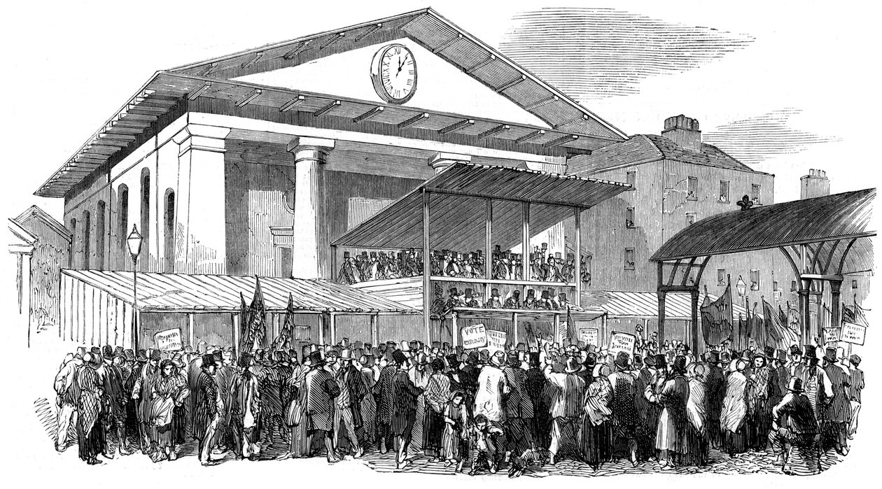 Verkiezingsbijeenkomst in Covent Garden tijdens de Westminster verkiezing, Londen, 1852 door Unbekannt