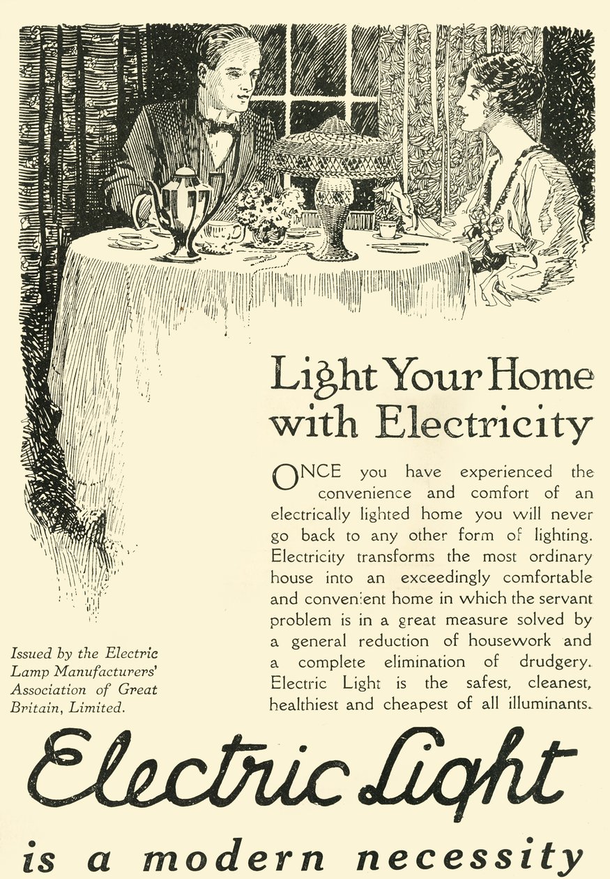 Elektrisch licht is een moderne noodzaak, 1920 door Unbekannt