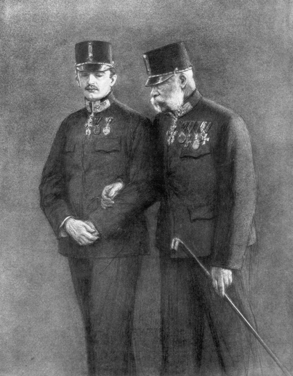 Keizer Franz Josef I van Oostenrijk en Aartshertog Charles Habsburg door Unbekannt