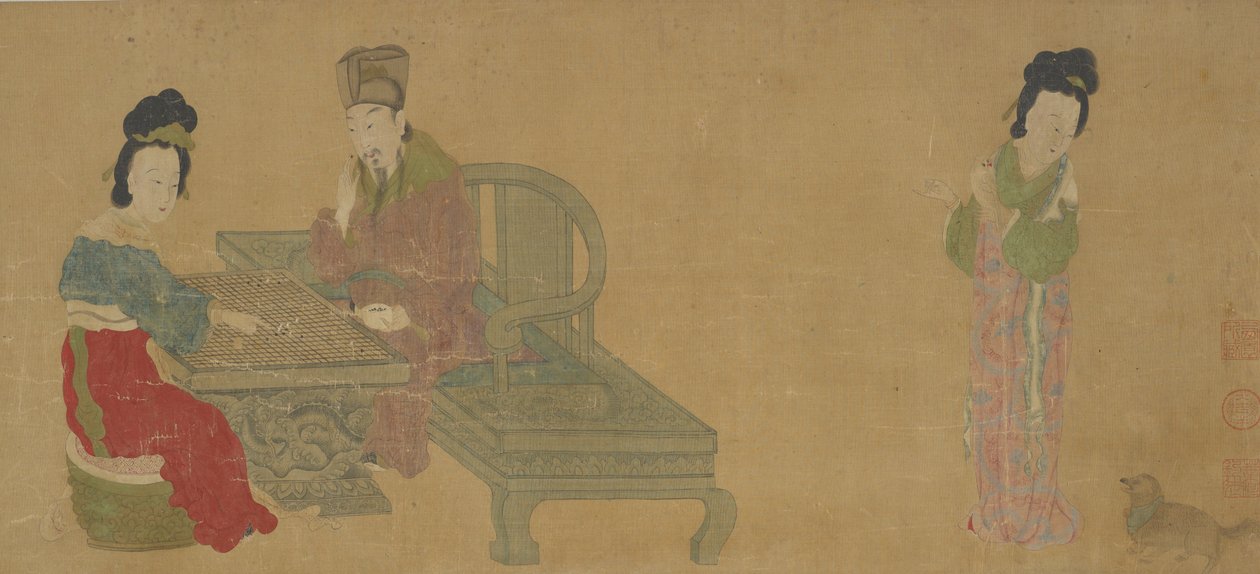 Keizer Minghuang en gemalin Yang spelen Weiqi, Ming of Qing-dynastie, 17e eeuw door Unbekannt