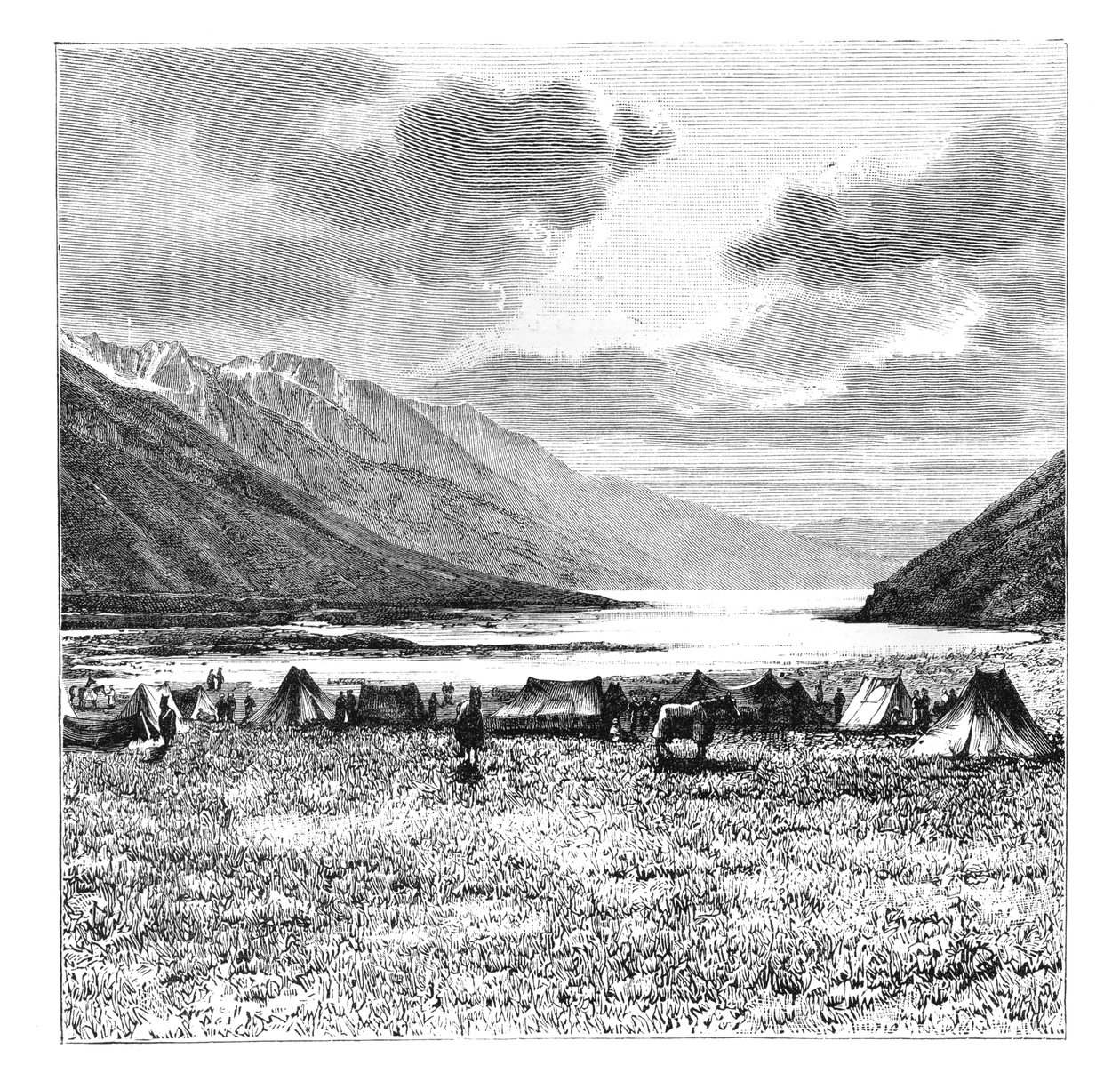 Kampement van de Engelse Expeditie van 1871, Lake Pang-Kong, Tibet, 1895 door Unbekannt