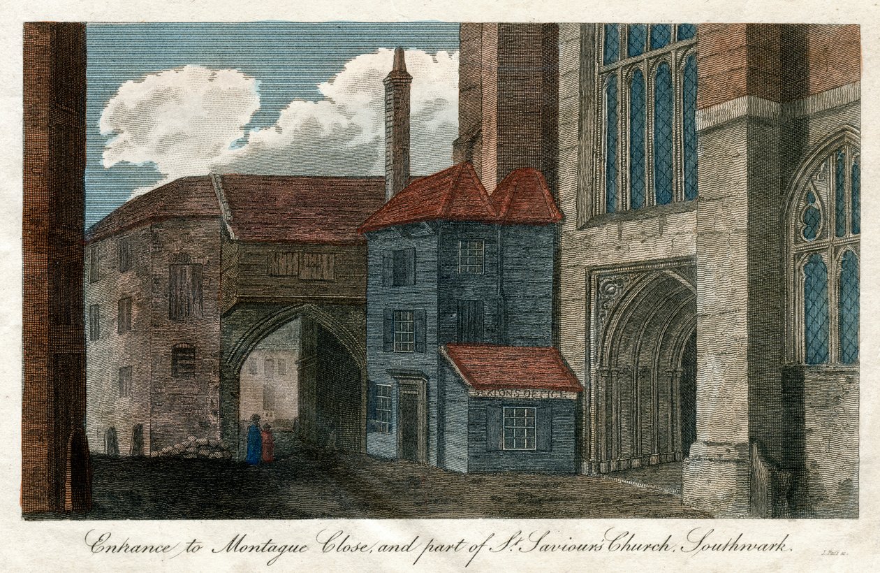Ingang naar Montague Close, en deel van St Saviours Church, Southwark, Londen door Unbekannt