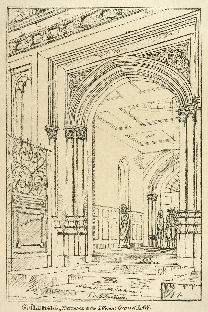 Ingang naar de verschillende rechtbanken, Guildhall, Londen, juni 1815 1886 door Unbekannt