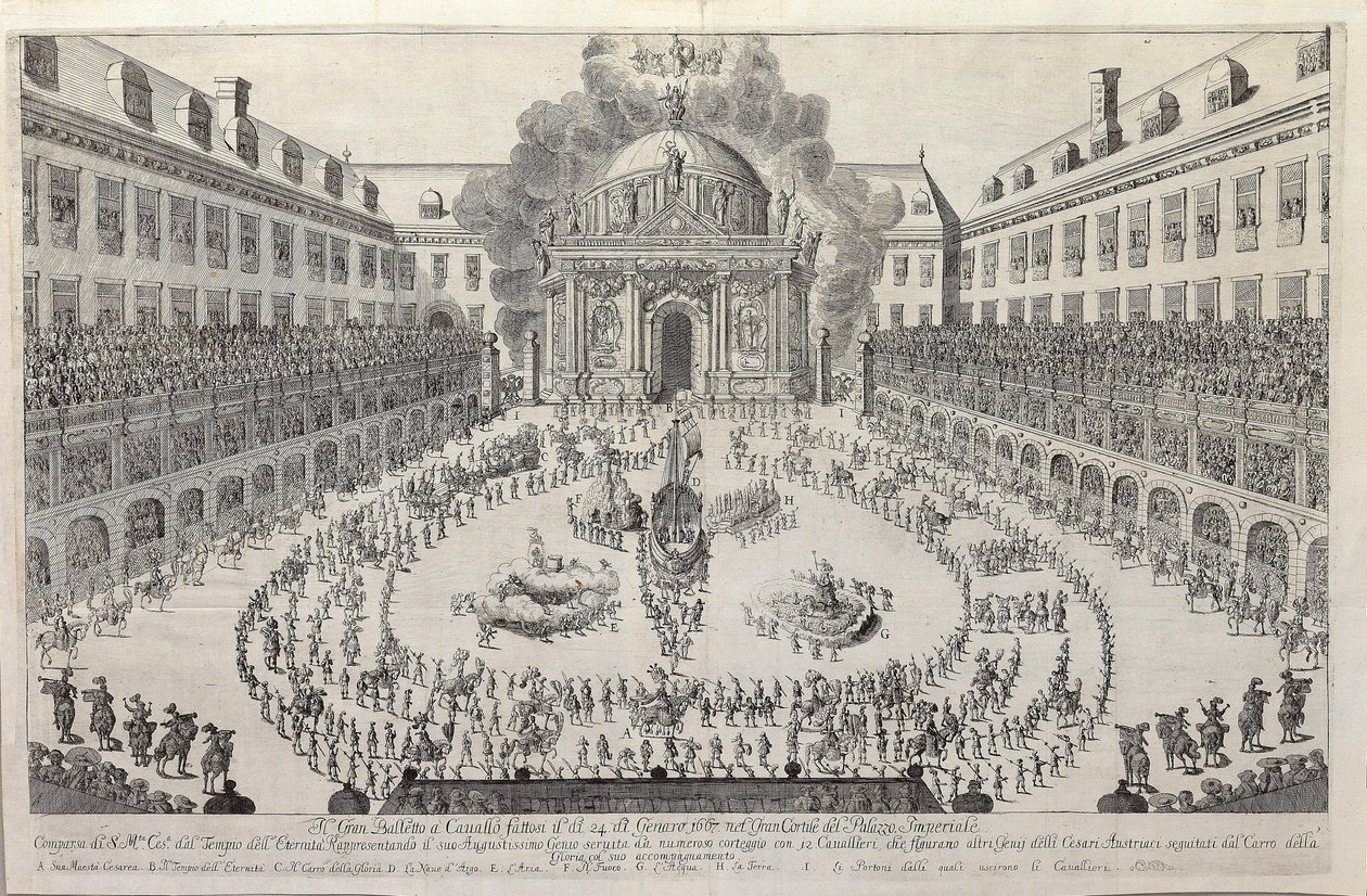 Ruiterballet in de binnenplaats van de Weense Hofburg, 1667 door Unbekannt