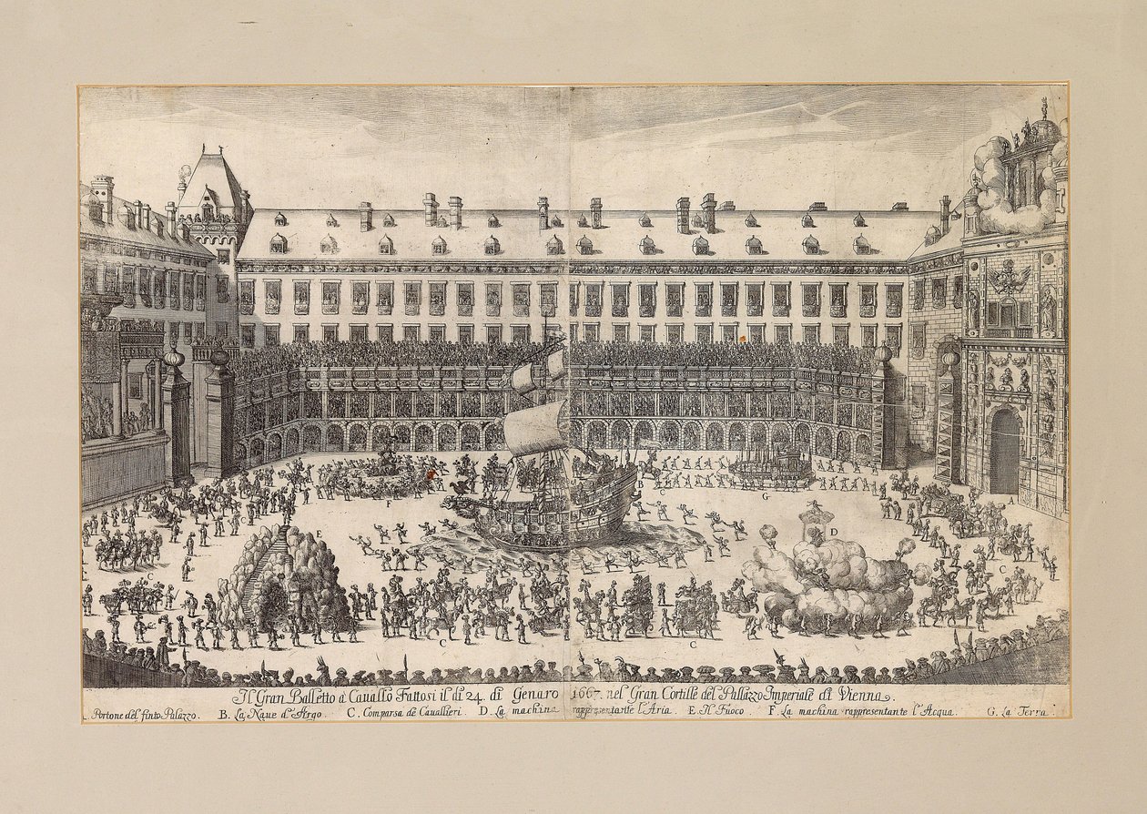 Ruiterballet op de binnenplaats van de Weense Hofburg, 1667 door Unbekannt