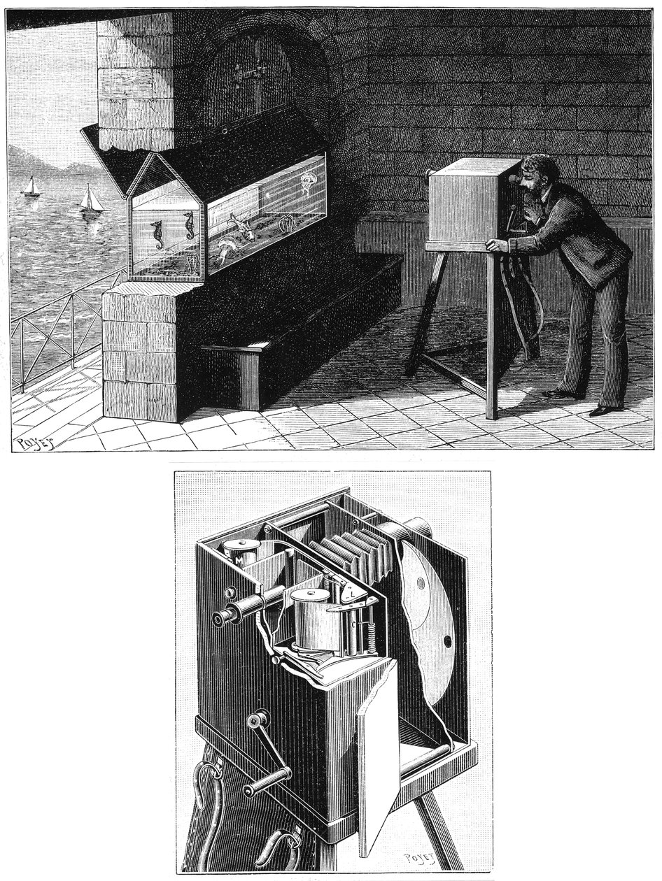 Etienne Jules Marey 1830-1903, met filmcamera, 1903 door Unbekannt