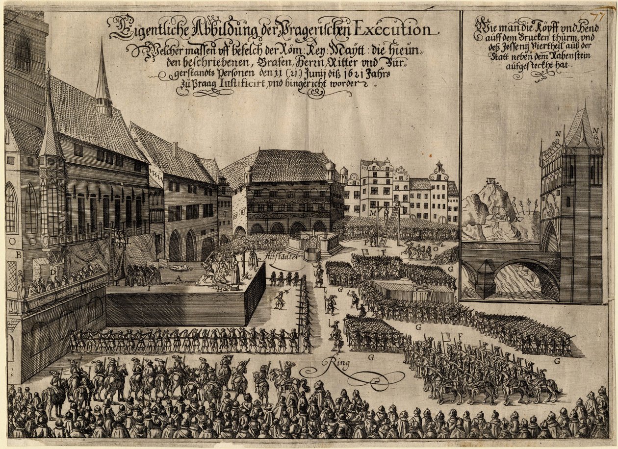 Executie van 27 protestantse leiders op het Oude Stadsplein in Praag op 21 juni 1621, 1621 door Unbekannt