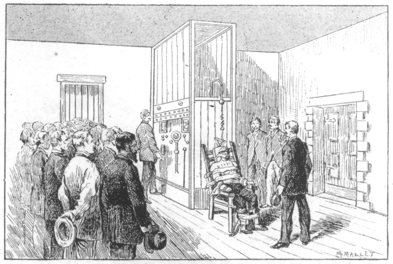 Executie van Kemmler, de eerste man die stierf in de elektrische stoel, VS, 6 augustus 1890 door Unbekannt