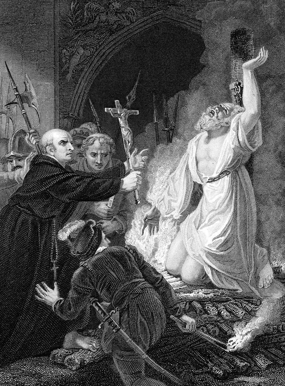 Executie van Thomas Cranmer, Aartsbisschop van Canterbury, Oxford, 1556 midden 19e eeuw door Unbekannt