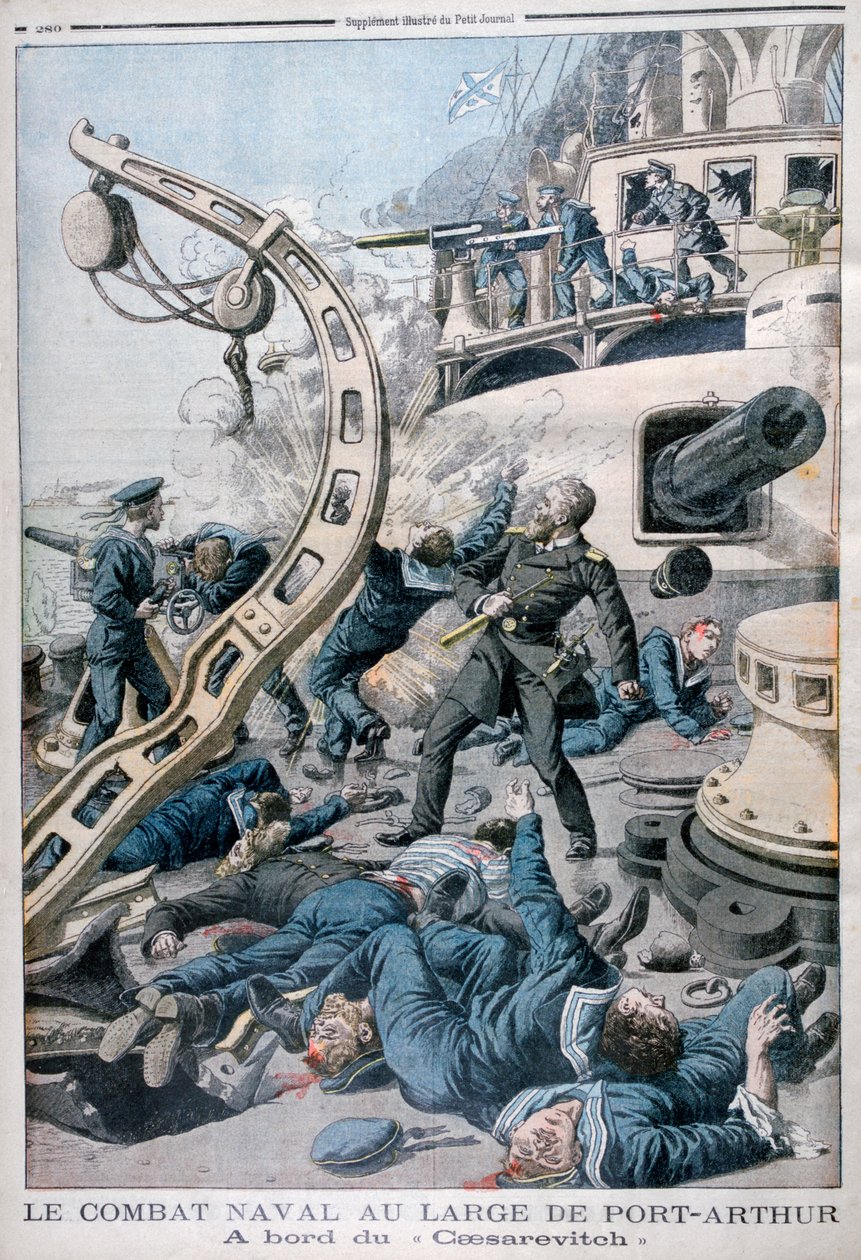 Explosie aan boord van het Russische slagschip Tsesarevich, Slag bij de Gele Zee, 10 augustus 1904 door Unbekannt
