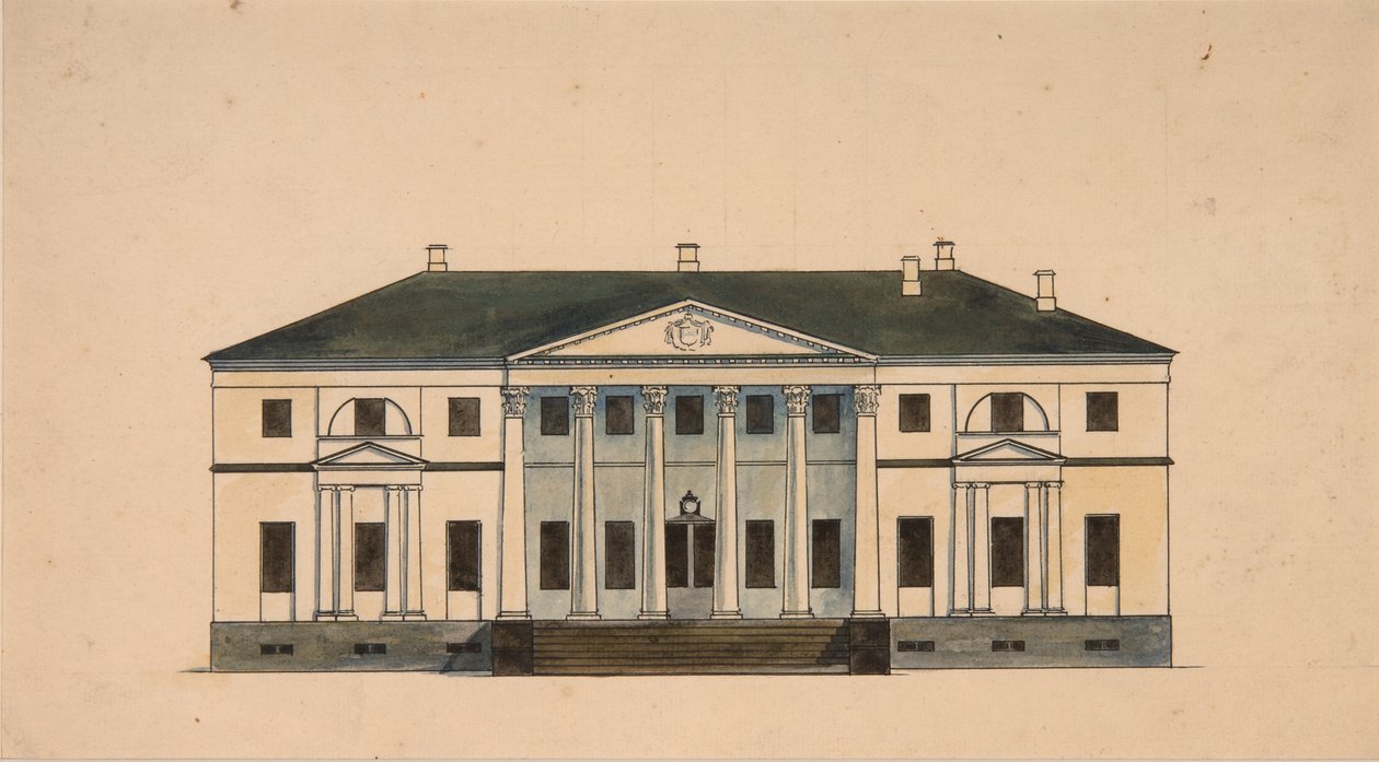 Gevel van het Huis in het Golitsyn Petrovo-Dalneye Landgoed, eerste kwart van de 19e eeuw door Unbekannt