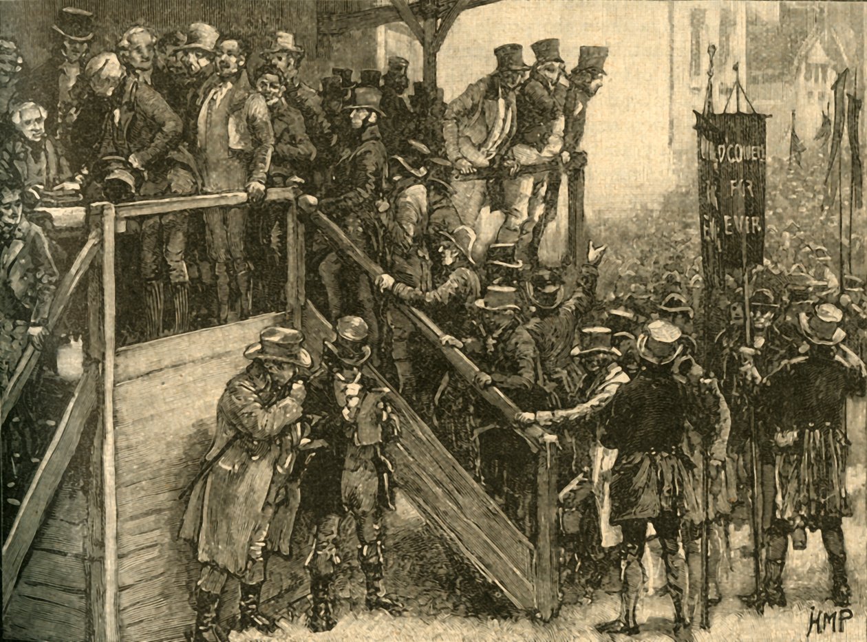 Vader John Murphy leidt zijn pachters om te stemmen in de Clare tussentijdse verkiezing, Ierland, 1828 c1890 door Unbekannt