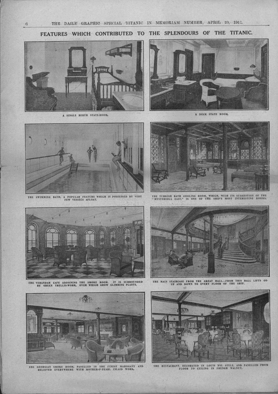 Kenmerken die bijdroegen aan de pracht van de Titanic, 20 april 1912 door Unbekannt