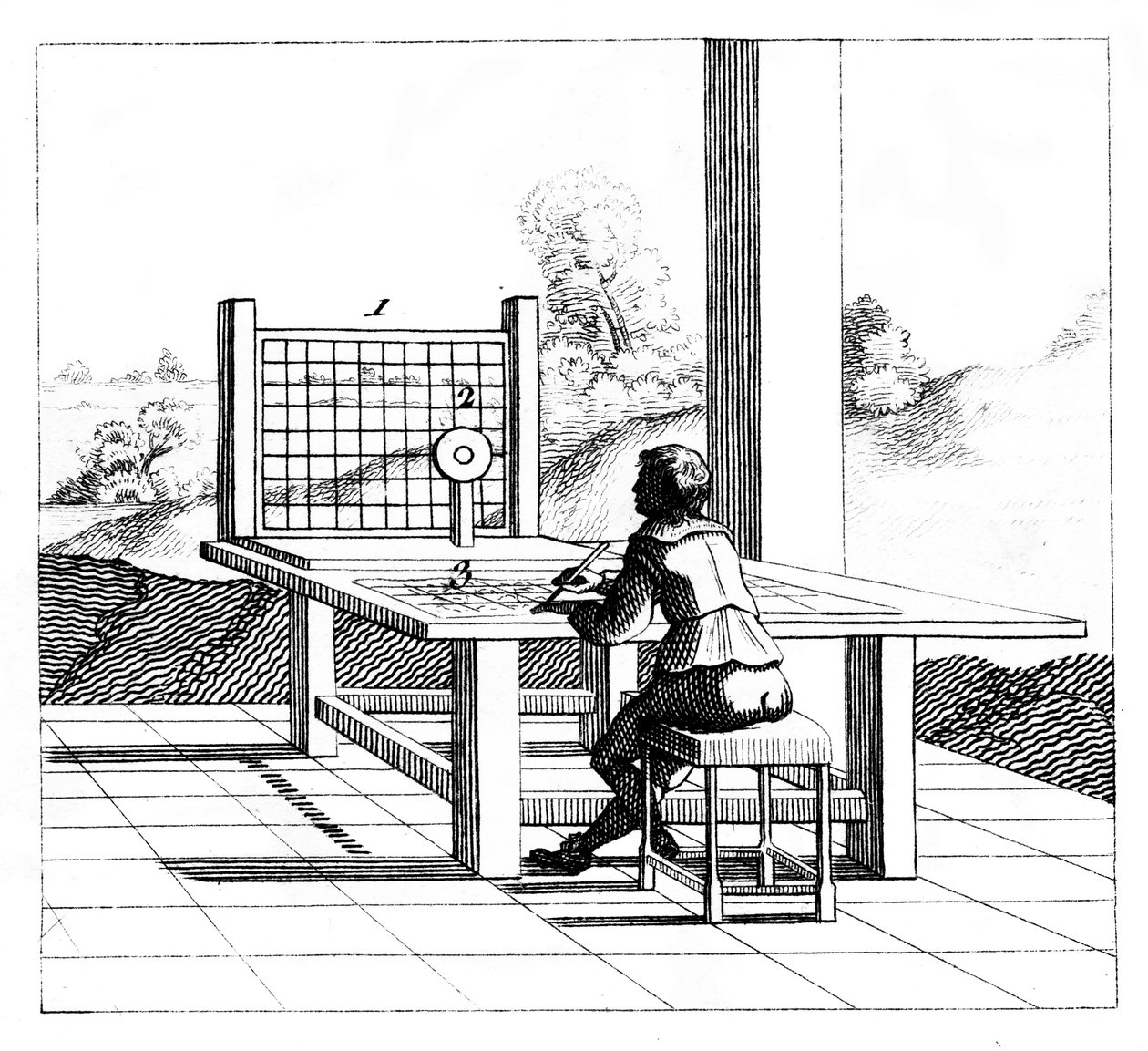 Figuur die perspectieftekening oefent, 1639 door Unbekannt