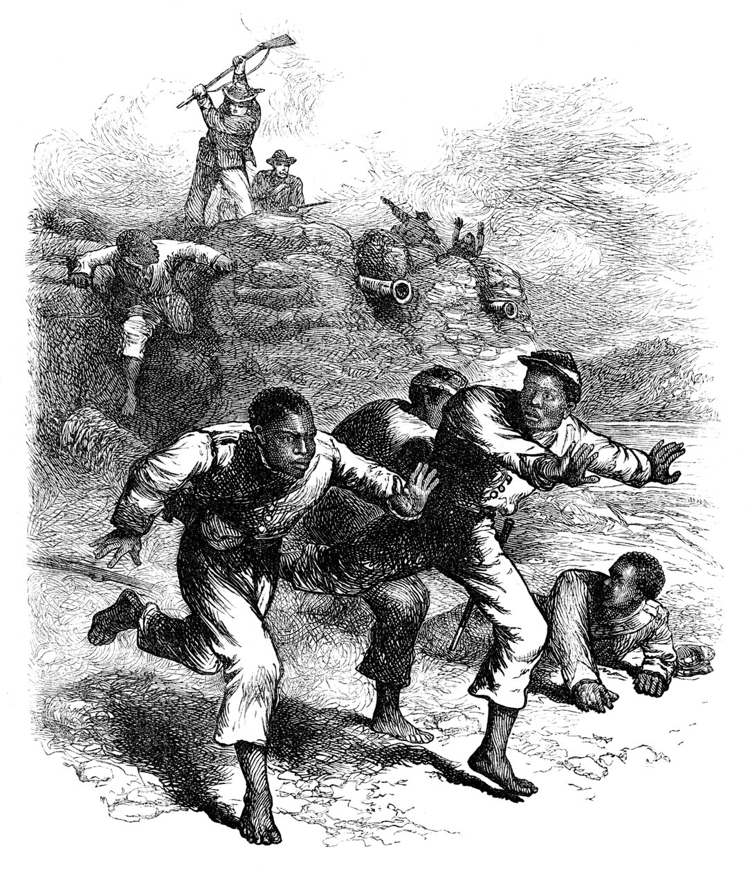 Vlucht van zwarte Unie soldaten van Fort Pillow, Tennessee, Amerikaanse Burgeroorlog, 1864, ca. 1880 door Unbekannt