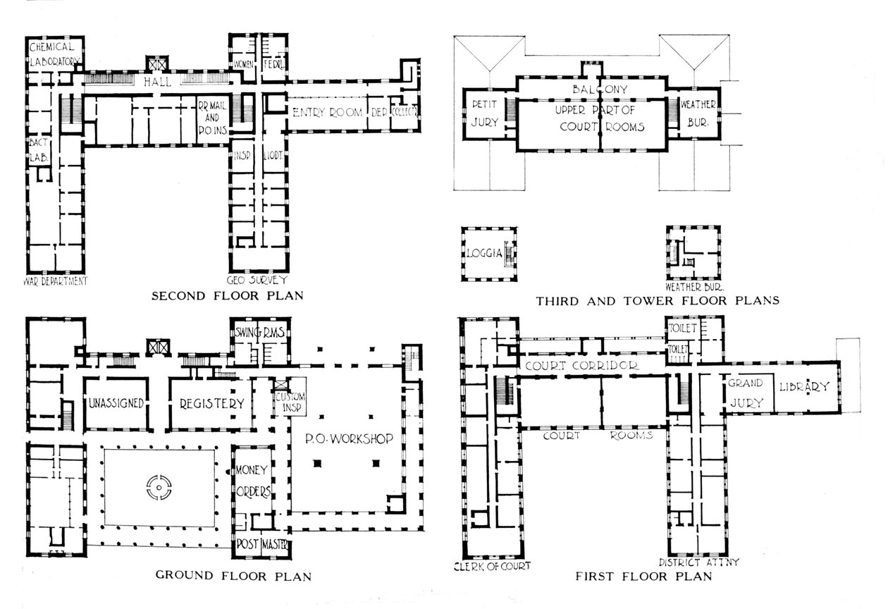 Plattegronden, Federaal Gebouw, Honolulu, Hawaï, 1924 door Unbekannt