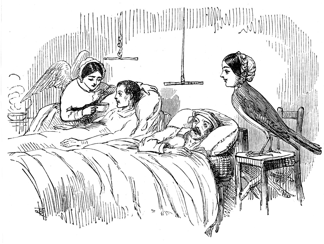 Florence Nightingale kijkt naar een werkende verpleegster, 1854 door Unbekannt